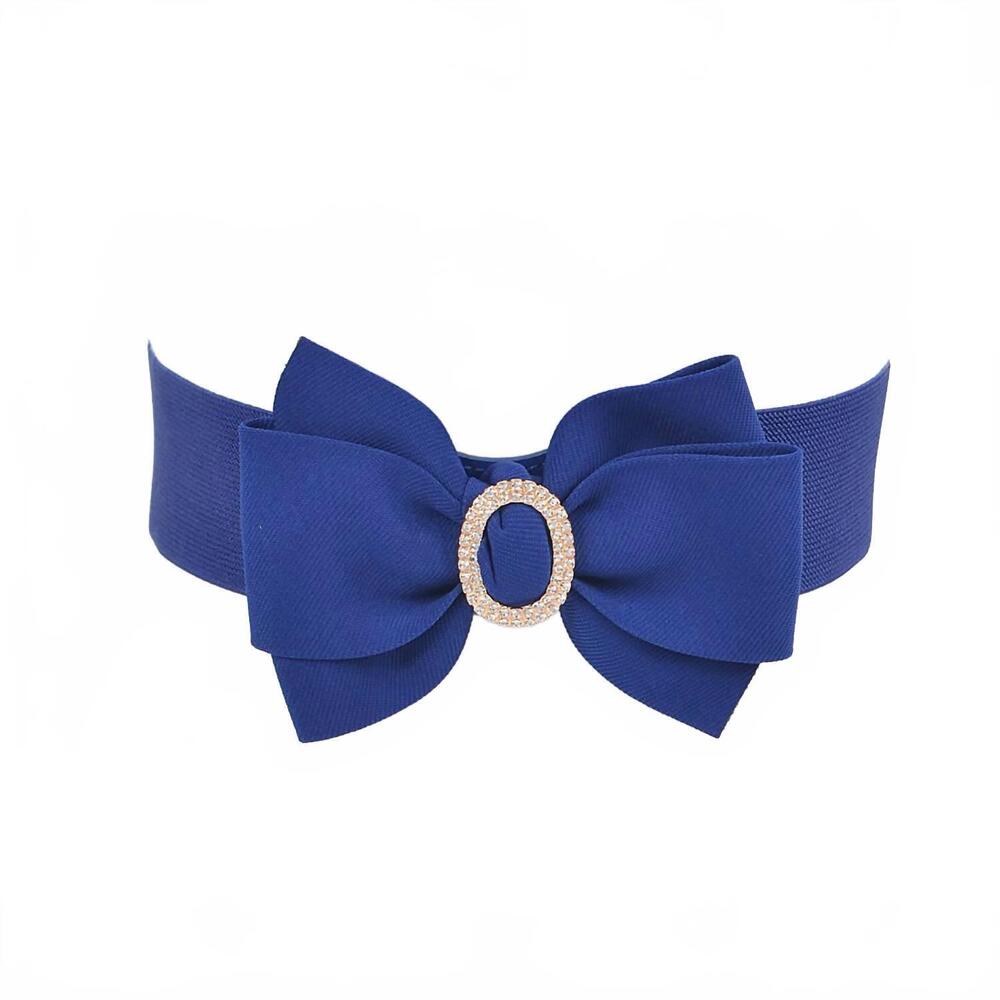 NEW 3AM BY H&D ACCESSORIES women's rhinestone bow buckle stretch belt in cobalt